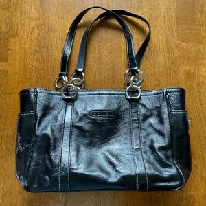 COACH AUTHENTIC East West Gallery Handbag Tote Black Patent Leather
